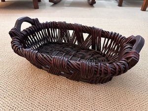 lot 125 image: Oval Low Woven Basket with Wood Handles
