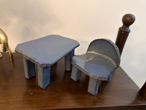lot 126 image: Small Blue Clay Table and Chair