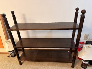 lot 131A image: Vintage Mid-Century Modern Three Tier Shelf with Bamboo Styled Legs