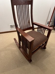 lot 108 image: Mission Style Wood Rocking Chair