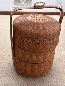 lot 10 image: Vintage Chinese Stacking Sewing Basket
