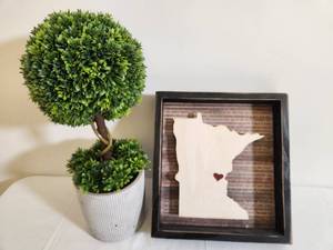 lot 208 image: Faux Toperary Plant and Minnesota Wall Art
