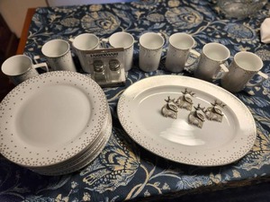 lot 260 image: Target Arctic Solstice Snowflaske Square Serving Dinner Place Setting and Serving Pieces as Shown In Photo