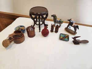 lot 384 image: Variety of Handcarved and Hand Painted Hand Made Decorative Figures