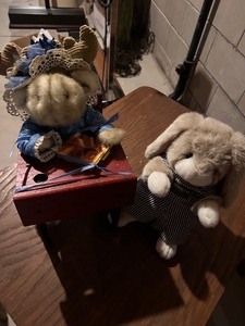 lot 427 image: Stuffed Toys Moose at Desk and Bunny