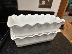 lot 187 image: Two Provence White Ruffled Stone Loaf Pans Bakeware 9x5