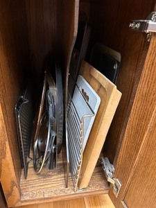 lot 194 image: Miscellaneous Cupboard of Baking Sheets, Pans, & Cutting Boards