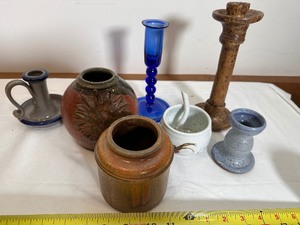 lot 347 image: Lot of Pottery Vases and Candlesticks