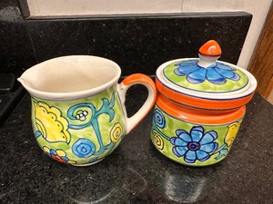 lot 267 image: Colorful Handmade Sugar and Creamer Set