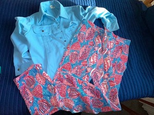 lot 376 image: Vintage Mens Fun Pants and Snap up Baby Blue Shirt Jacket