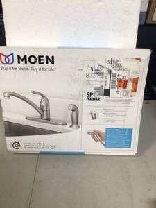 MOEN Adler Single-Handle Low Arc Standard Kitchen Faucet with Side Sprayer in Spot Resist Stainless    Customer Returns See Pictures