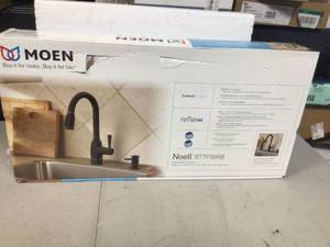 MOEN Noell Single-Handle Pull-Down Sprayer Kitchen Faucet with Reflex, Soap Dispenser and Power Clean in Mediterranean Bronze  Customer Returns See Pictures