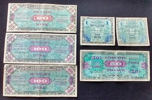 (6) WW2 European Military Payment Notes - Germany & France