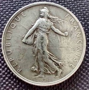1919 French 2 Franc Silver Coin