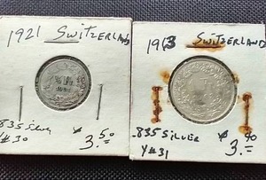 (2) Vintage Silver Switzerland Coins