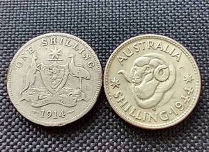 (2) Australian 1 Shilling Silver Coins