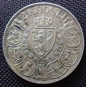 1917 Norwegian 2 Kroner Silver Coin