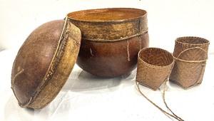 lot 7 image: African Gourd and Woven Vessels