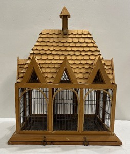 lot 11 image: WONDERFUL Antique Wooden Folk Art Bird Cage