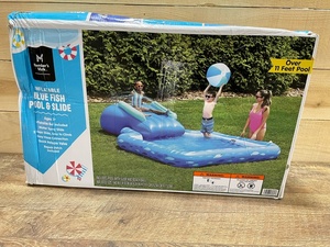 lot 18 image: Members Mark Inflatable Blue Fish Pool & Slide with Ball - OPENED - RETAIL PRICE $74.98