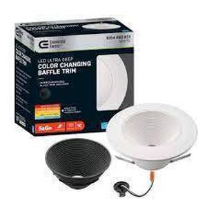 lot 36 image: Lot of THREE Commercial Electric 6 in. Low Glare Deep Baffle Adjustable CCT Integrated LED Recessed Light Trim 670 Lumens Wet Rated Dimmable