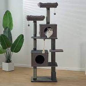 lot 129 image: Catry Stella 6 Level Quilted Velvet Large Cat Tree With Condo