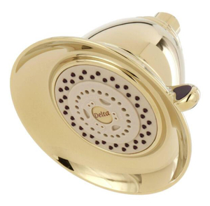 lot 117 image: DELTA Victorian 3-Spray Patterns 2.50 GPM 5.71 in. Wall Mount Fixed Shower Head in Polished Brass