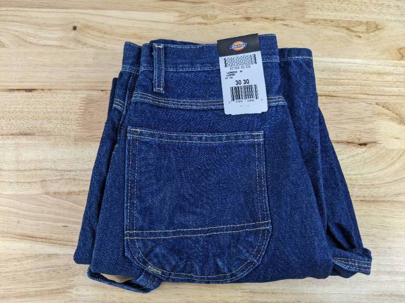 lot 88B image: 2 New Pairs of Dickies LU20 Industrial Carpenter Jeans - Rinsed Indigo Blue - Mens Size 30L 30W J