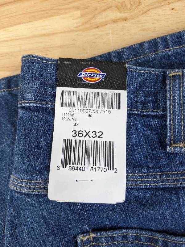 lot 34A image: 2 New Pairs of Dickies 1999 Carpenter Jeans - Rinsed Stonewashed Indigo Blue - Mens Size 32L 36W J