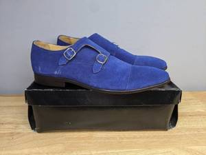 lot 76 image: Elyssa Hilton Blue Suede Leather Double Buckle Mens Shoe Size 12 K