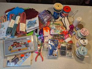 lot 477 image: Craft Supplies Ribbons Tissue Paper Glue Gun Etc P