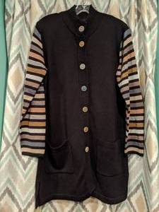 lot 408 image: Bob Makie Long Sweater Black Striped Sleeves Womens Size Medium P