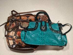 lot 414 image: Three Purses Green Brown Black Rust P