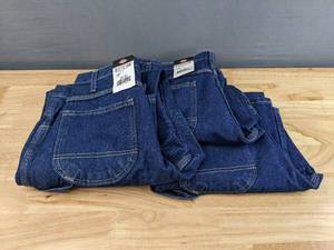 lot 97A image: 3 New Pairs of Dickies LU20 Industrial Carpenter Jeans - Rinsed Indigo Blue - Mens Size 30L 30W J