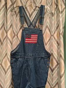 lot 429 image: New Blue Jean Capri Bibs American Flag Red White and Blue Womens Size Small P