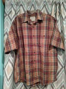 lot 441 image: New Eddie Bauer Striped Short Sleeve Shirt Red Yellow Brown Mens Size Large P