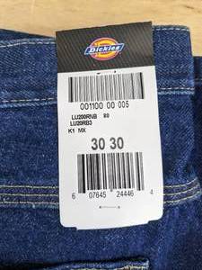 lot 66C image: New Pair of Dickies LU20 Industrial Carpenter Jeans - Rinsed Indigo Blue - Mens Size 30L 30W J