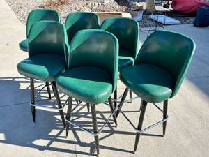 lot 52 image: Lot of Six Emerald Green Leather Bar Stools
