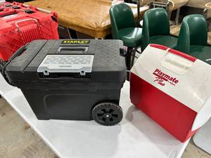 lot 82 image: Stanley Rolling Tool Cart and Playmate Cooler Lot