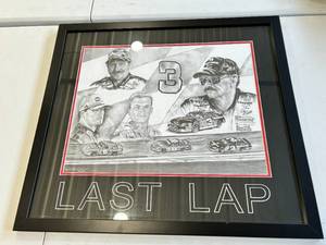 lot 16C image: Dale Earnhardt Sr and Jr with Michael Waltrip LAST LAP  Daytona 2004 Original Framed Sketch