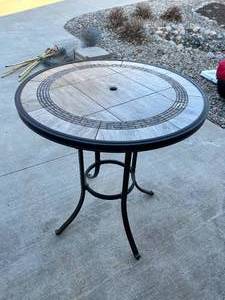lot 137 image: Tile Textured Steel Frame Patio Table - 40 t x 35 across