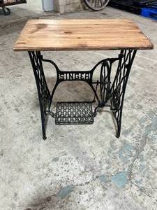 Metal Singer Sewing Stand with Wood Top Sewing Table
