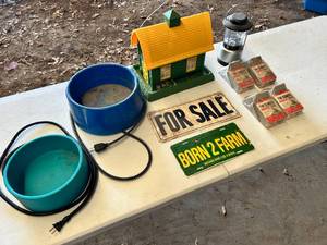 lot 104 image: Heated Pet Dishes, John Deere Birdhouse & More