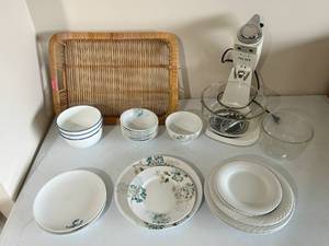 lot 191 image: Bone China Dishes & Sunbeam Mixmaster Lot - Fully Functional