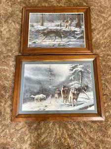 lot 213 image: Framed Wildlife Wolf Artwork