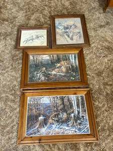 lot 214 image: Framed Wildlife Wild Bucks & Deer & Elks Artwork