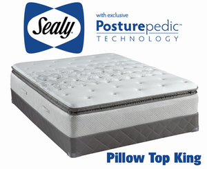 lot 8 image: Sealy Posturepedic Gel Series - Cushion Firm Euro Pillow Top King Mattress - MSRP $2749.95 -