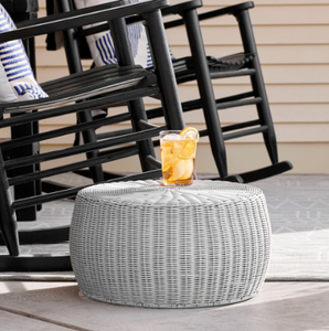 lot 53 image: HOUSEHOLD ESSENTIALS Barrel Gray Storage Resin Low Table Ottoman