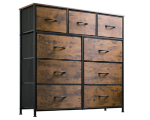 lot 80 image: WLIVE 9-Drawer Dresser, Rustic Brown Wood Grain Print