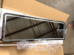 lot 5 image: XRAMFY 21 in. W x 64 in. H LED Light Rectangular Black Aluminum Alloy Framed Rounded Full Length Mirror Floor Mirror    Customer Returns See Pictures